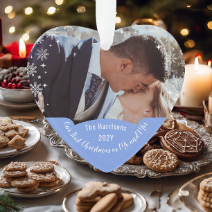 Adorno Modern Elegant First Christmas Mr Mrs Heart Photo