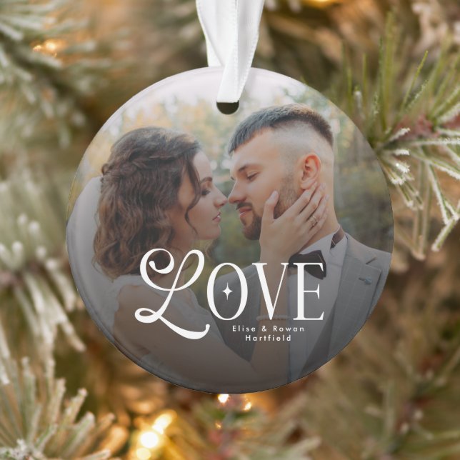 Adorno Modern Love Custom Wedding Photo Couples Monogram (Árbol)