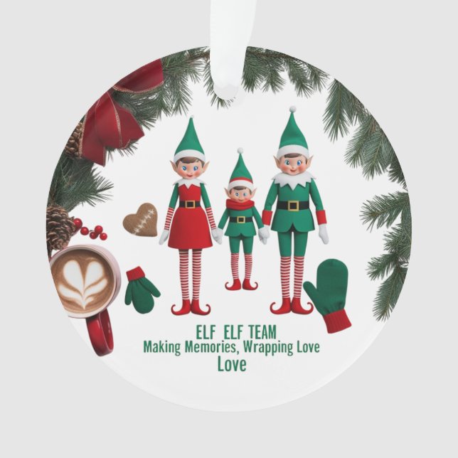 Adorno Modern Premium Elf Team Acrylic Circle Ornament  (Anverso)