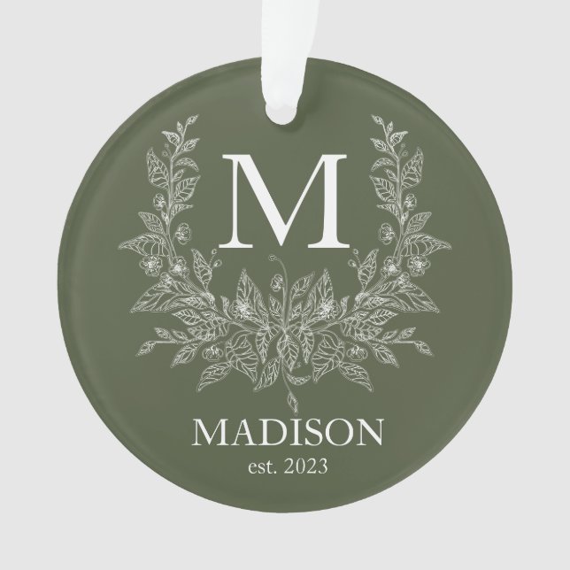 Adorno Moderno monograma de vacaciones rusticas Olive Dra (Anverso)