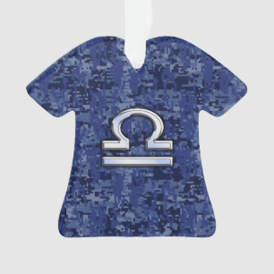 Adorno Moderno Rótulo Libra Zodiac en camo digital azul