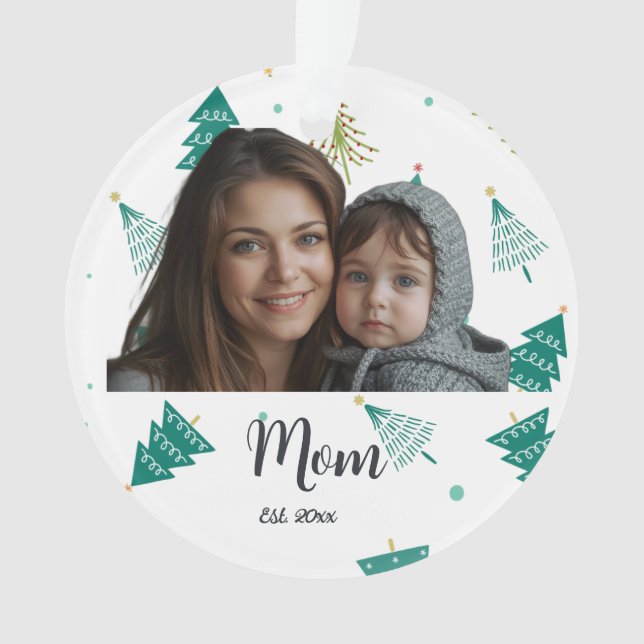 Adorno Mom Established Year Christmas Tree Modern Script  (Anverso)