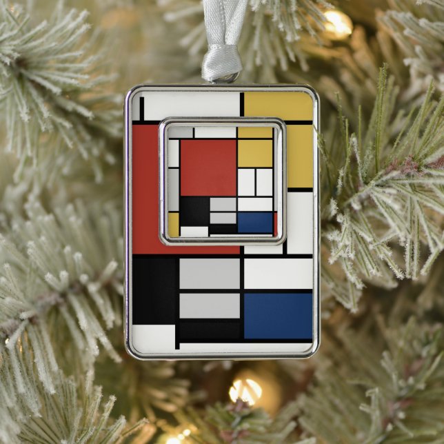 Adorno Mondrian Pintura de Plano Rojo Amarillo Azul Gris  (Árbol)
