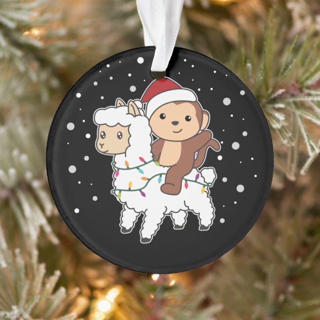 Adorno Monkey Lama Christmas Snow Winter Animals Ornament (Árbol)