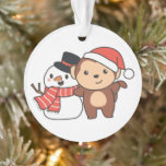Adorno Mono Con Snowman En Invierno Para Navidades<br><div class="desc">Mono con un muñeco de nieve en invierno para Navidades - un muñeco de nieve en invierno y Navidades. Un saludo de invierno en temporada fría para las vacaciones. Navidades mono con muñeco de nieve.</div>