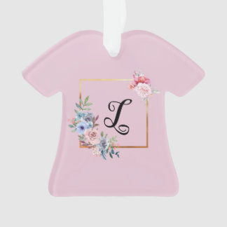 Adorno Monograma de flores multicolores doradas vintage