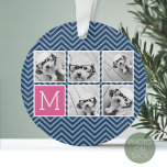 Adorno Monograma de la Marina y el Collage de fotos Rosad<br><div class="desc">El fondo incluye un patrón de cheurón opcional: utilice cinco fotos cuadradas para crear un regalo único y personal. O puedes mantener al cachorro hipster y hacer un keepsake de moda. Si necesita ajustar las imágenes,  haga clic en la herramienta personalizar para realizar cambios.</div>