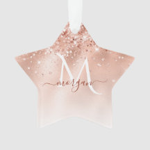 Monograma de oro de Rosa Peach purpurina