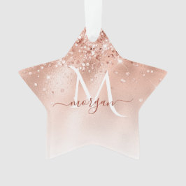 Adorno Monograma de oro de Rosa Peach purpurina