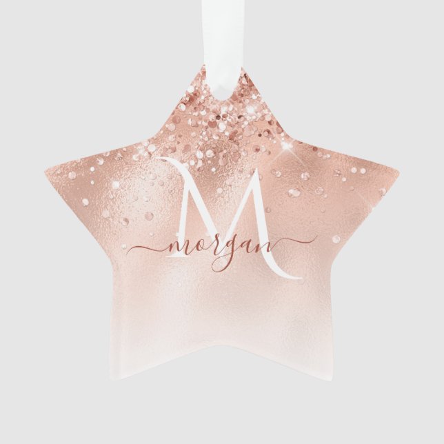 Adorno Monograma de oro de Rosa Peach purpurina (Anverso)