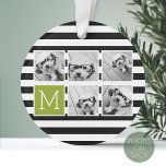 Adorno Monograma de Personalizado de Collage de fotos con<br><div class="desc">El fondo incluye un patrón de rayas opcional: utilice cinco fotos cuadradas para crear un regalo único y personal. O puedes mantener al cachorro hipster y hacer un keepsake de moda. Si necesita ajustar las imágenes,  haga clic en la herramienta personalizar para realizar cambios.</div>