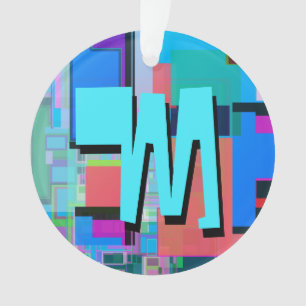 Adorno Monograma geométrico coloreado inspirado en los añ