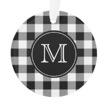 Monograma negro y blanco de Buffalo Plaid Farmhous