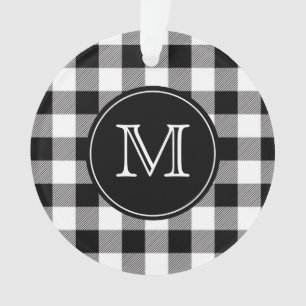 Adorno Monograma negro y blanco de Buffalo Plaid Farmhous