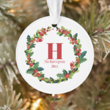 Monograma personalizado Holly Wreath navidades
