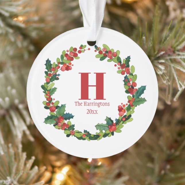 Adorno Monograma personalizado Holly Wreath navidades (Árbol)