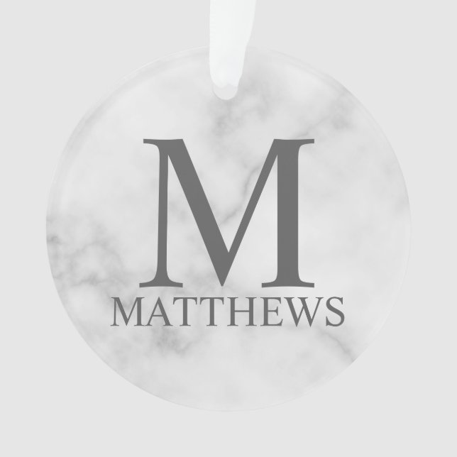 Adorno Monograma y nombre personalizados de mármol blanco (Anverso)