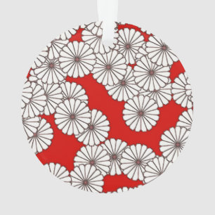 Adorno Motivo floral Art Déco - blanco sobre rojo