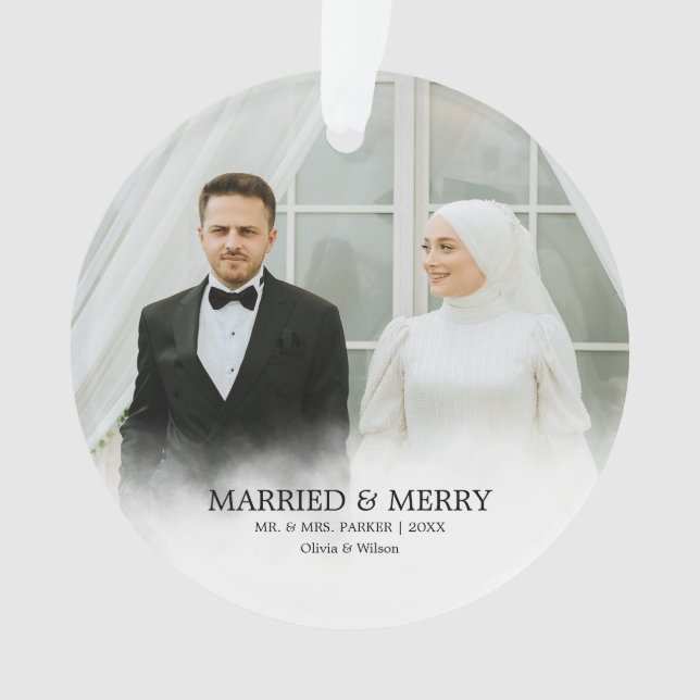Adorno Mr. & Mrs. | Married & Merry First Christmas Photo (Anverso)
