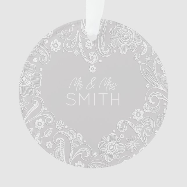 Adorno MR&MRS NOMBRE Boda DATE Keepsake Doodle Heart (Anverso)