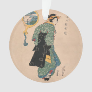 Adorno Mujer de kimono japonés antiguo Ukiyo-e grabado en