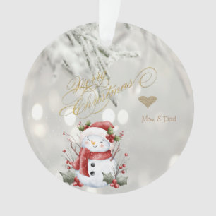 Adorno Muñeco de nieve de corazón con brillo dorado elega