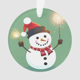 Adorno Muñeco de nieve feliz con bengalas y sombrero de S