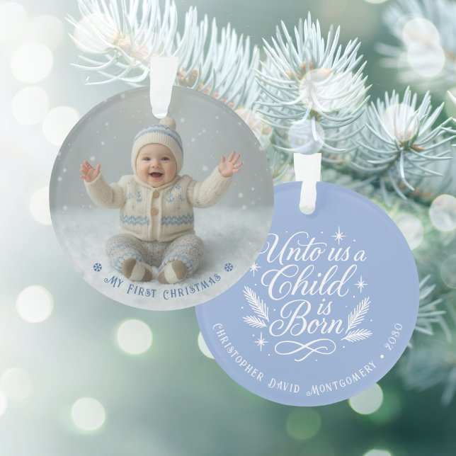 Adorno My First Christmas Blue Personalized Photo (My First Christmas Blue Personalized Photo Ornament (front and back))