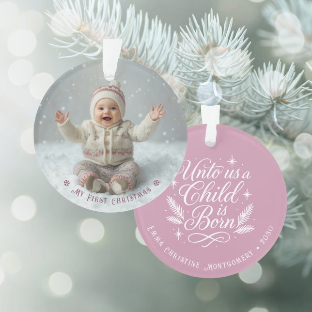 Adorno My First Christmas Pink Personalized Photo (My First Christmas Pink Personalized Photo Ornament (front and back))