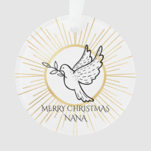 Adorno Nana Paloma con Rama de Olivo Navidad Blanca Dorad