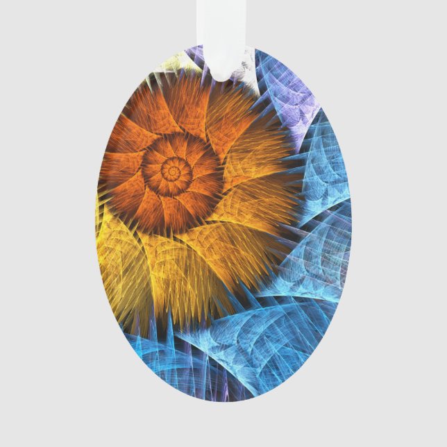 Adorno Naranja floral Azul amarillo abstracto arte (Anverso)