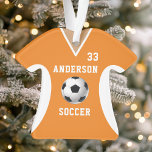 Adorno Naranja personalizado de Jersey<br><div class="desc">Celebra tu estrella de fútbol con este adorno de jersey de fútbol naranja personalizado. Perfecto para conmemorar una temporada especial,  jugador o equipo. Personalizar con un nombre y un número para crear un keepsake único.</div>