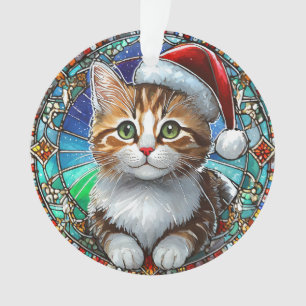 Adorno Naranja Tabby Kitten con vidrio manchado de Santa