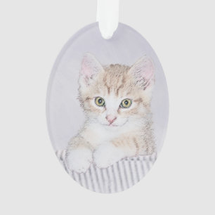 Adorno Naranja Tabby Kitten Pintura - Arte Gato Original