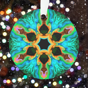 Adorno Naranja Verde azulado hippie psicodélico y negro