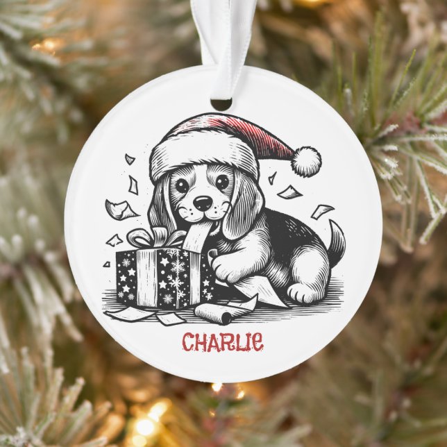 Adorno Naughty Cute Beagle Navidades regalo personalizado (Árbol)