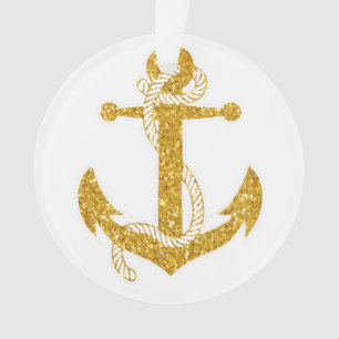 Adorno Nautical Christmas Ornament Gold Anchor Acrílico