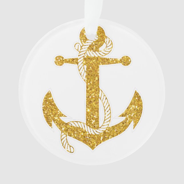 Adorno Nautical Christmas Ornament Gold Anchor Acrílico (Anverso)
