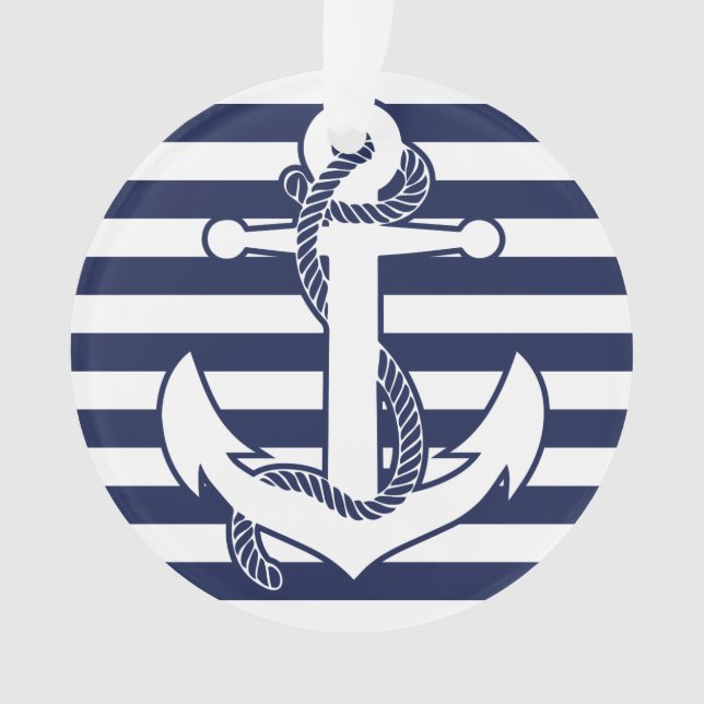 Adorno Nautical Christmas Ornament White Anchor acrílico (Anverso)