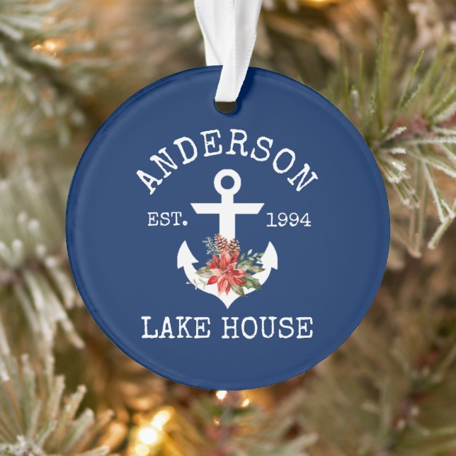 Adorno Nautical Lake House Anchor Winter Floral Blue (Árbol)