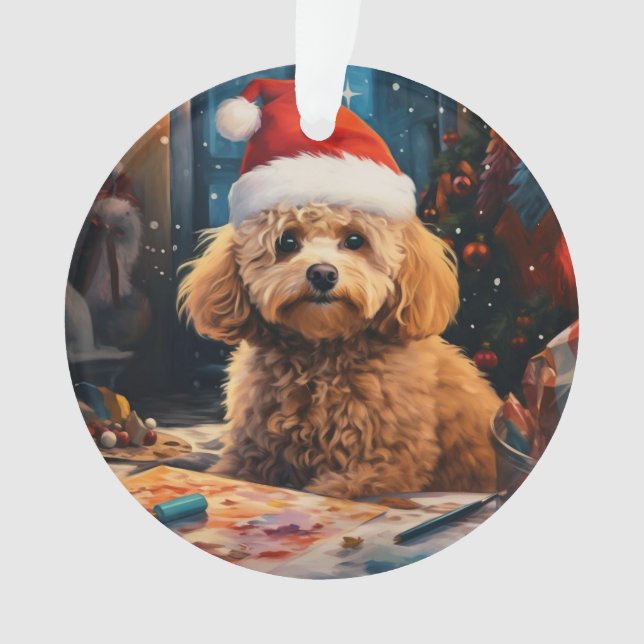 Adorno Navidad de caniche, regalo conmemorativo de perro, (Anverso)