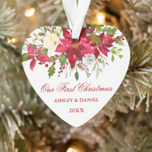 Adorno Navidad floral del Poinsettia rojo de la acuarela