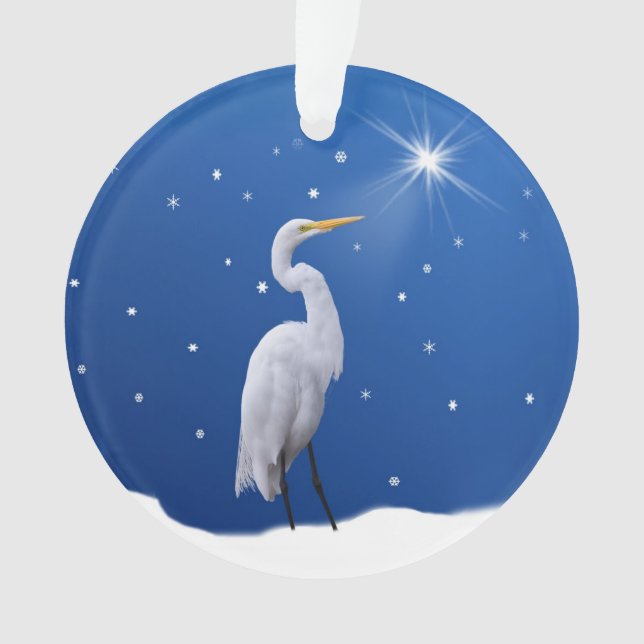 Adorno Navidad, gran pájaro del Egret, estrella, (Anverso)