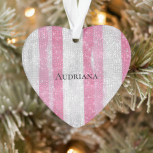 Adorno Navidad Rosa Femenina con Rayas Plateadas Brillant