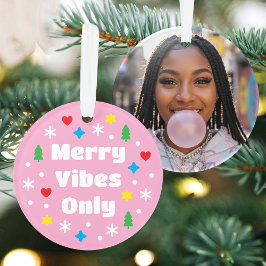 Adorno Navidad Rosa Retro Festiva Foto Personalizada