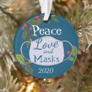 Adorno Navidades 2020 Paz, amor y máscara