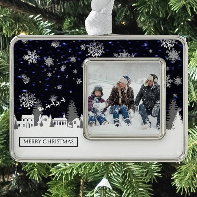 Adorno Navidades Aldea con nombre de ornamento (Christmas Village Framed Ornament)