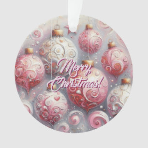 Adorno Navidades Balls Whimsical Swirls Rosa Gris Blanco