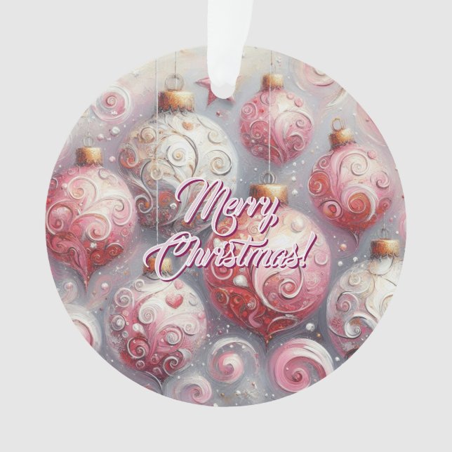 Adorno Navidades Balls Whimsical Swirls Rosa Gris Blanco (Anverso)
