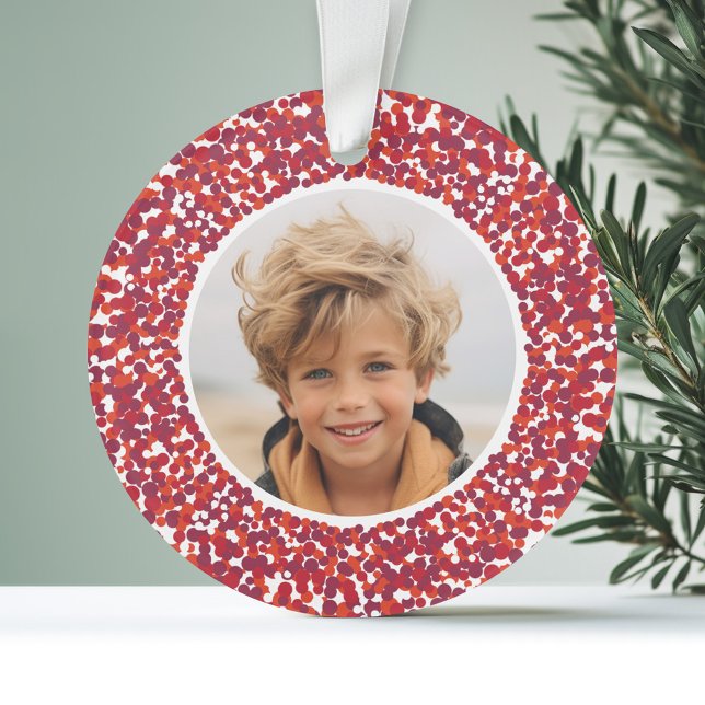 Adorno Navidades Berry Wreath de doble cara 2 foto (Personalized Photo Ornament - Whimsical Berry Wreath Border)